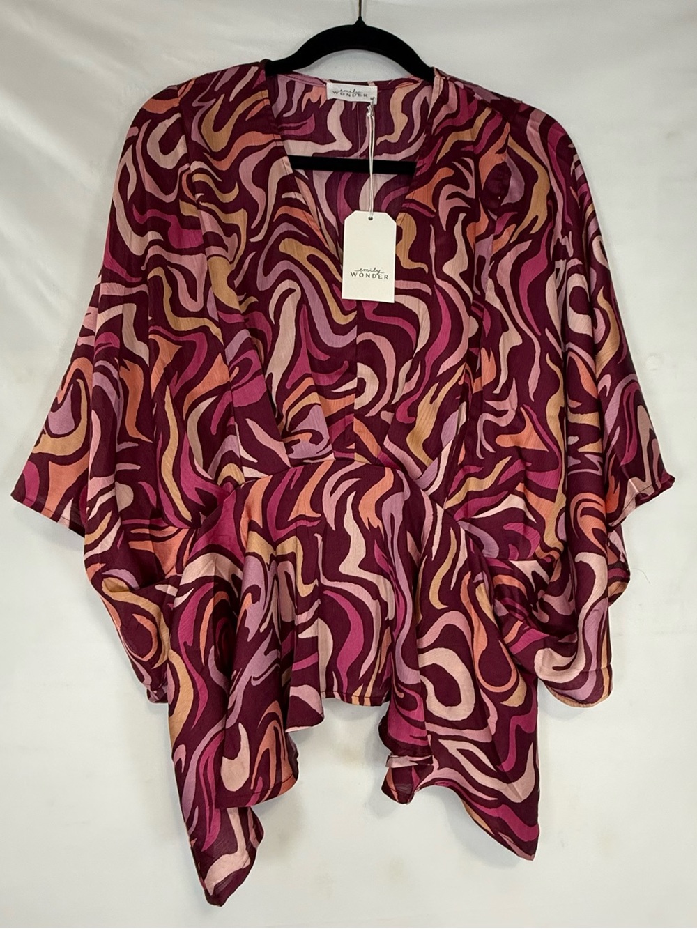 Emily Wonder  Printed Flutter Sleeve Blouse - Pink Multi